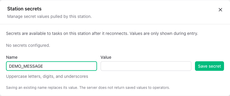 Station secrets form